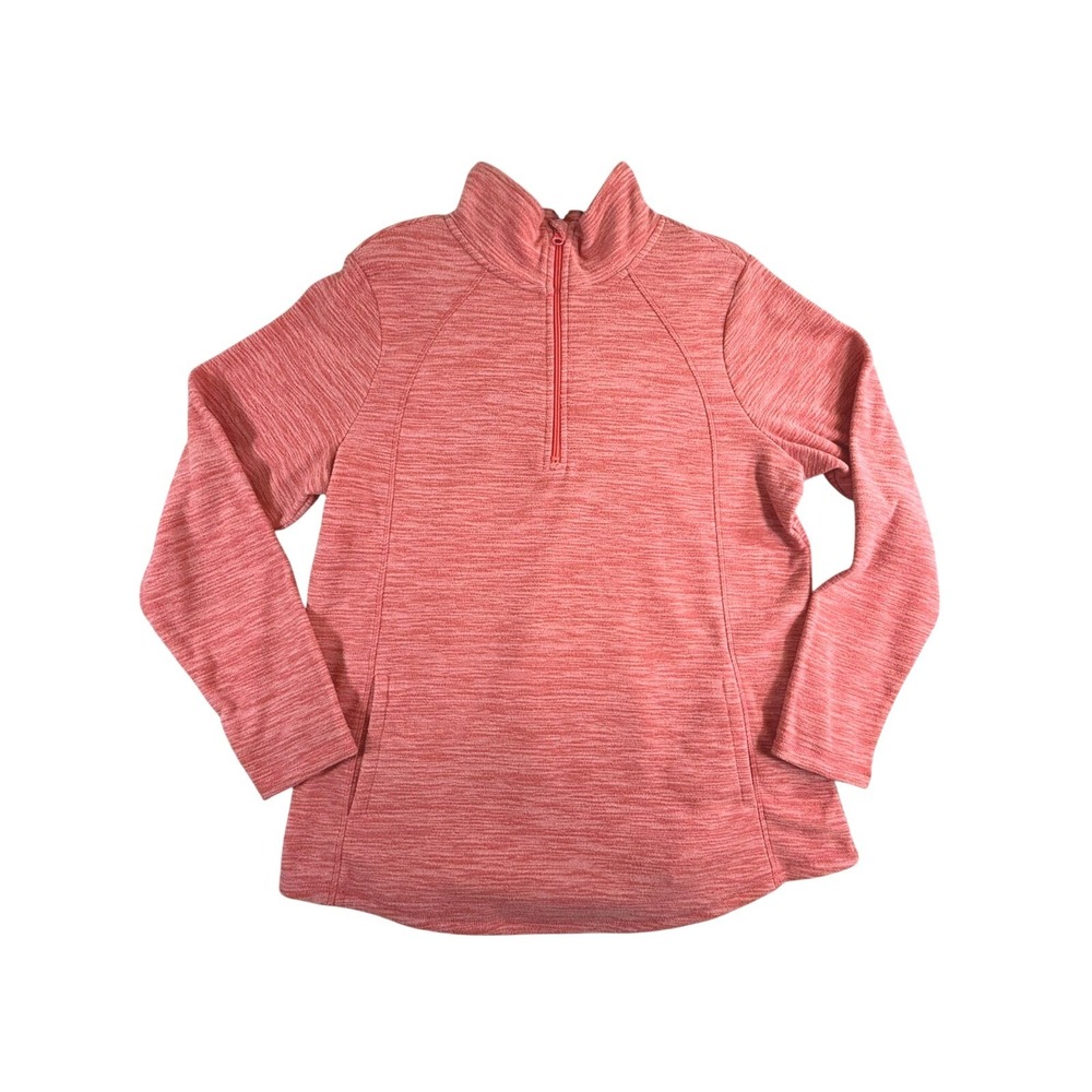 St. Johns Bay Fleece Pullover Lge Coral Space Dye Quarter Zip Mock Neck 75915-9